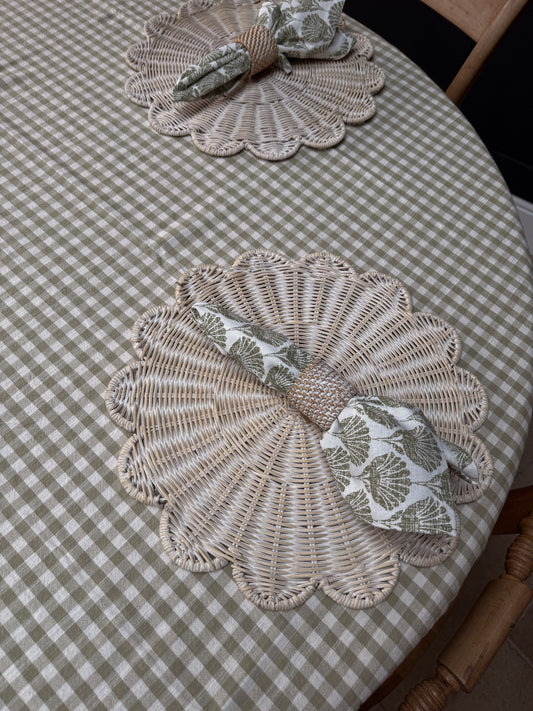 White Rattan Scalloped Placemats (Set of Two)