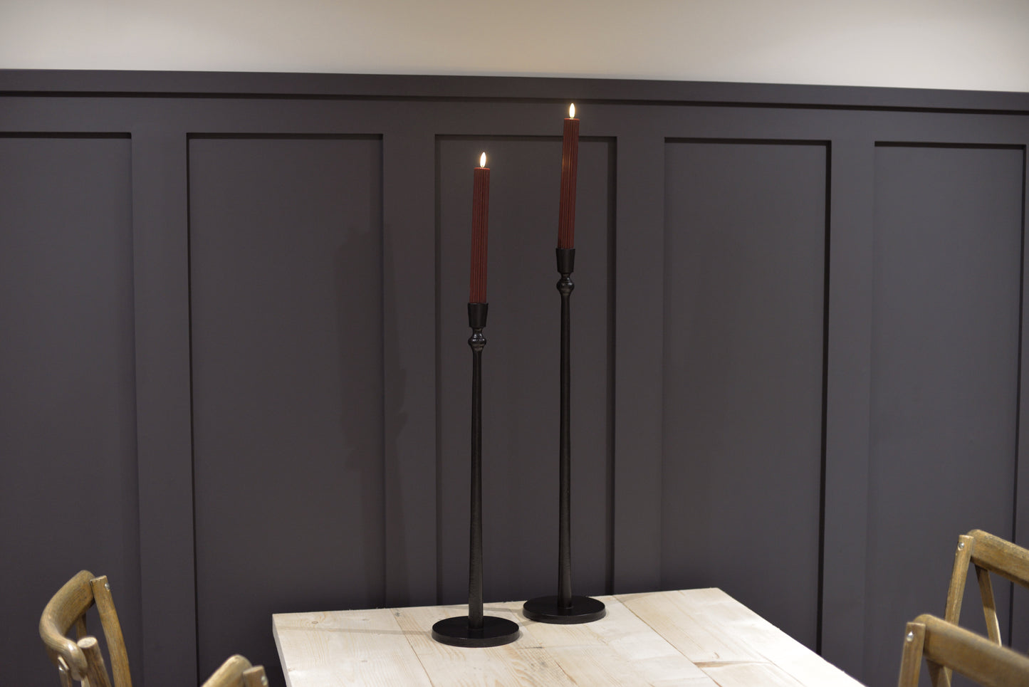 Flameless LED - Grooved Taper Candles - 25.5cm